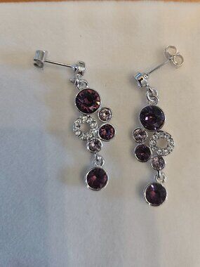 Amethyst silver circular design drop earrings